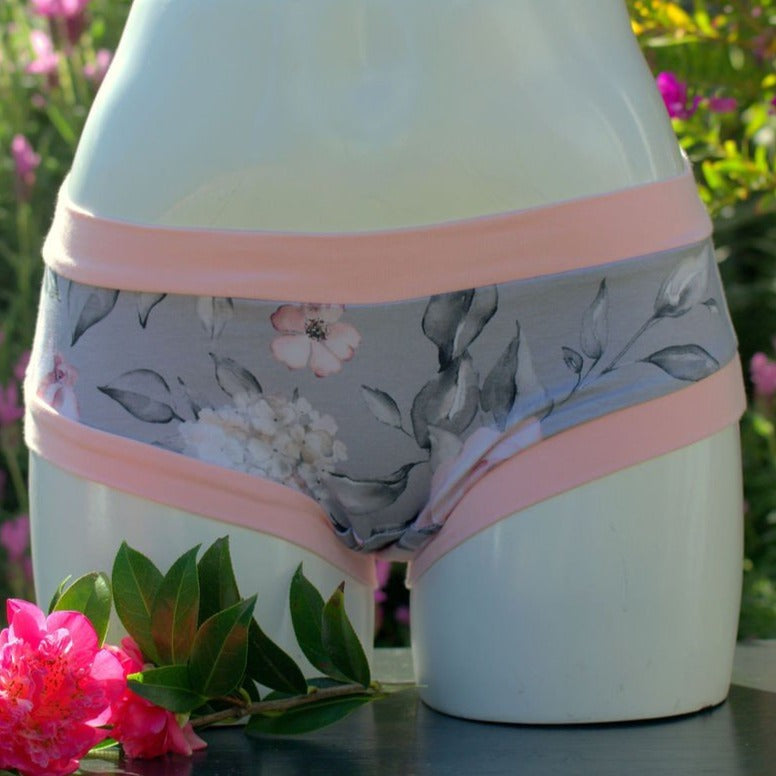 Grey Floral, brief undies